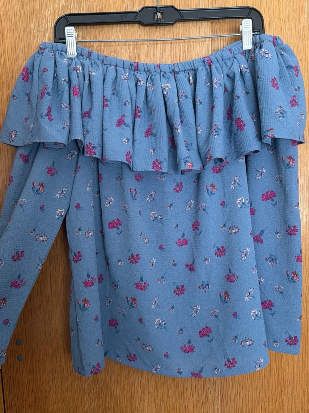 Jill Stuart Blue Off-Shoulder Floral Ruffle Top